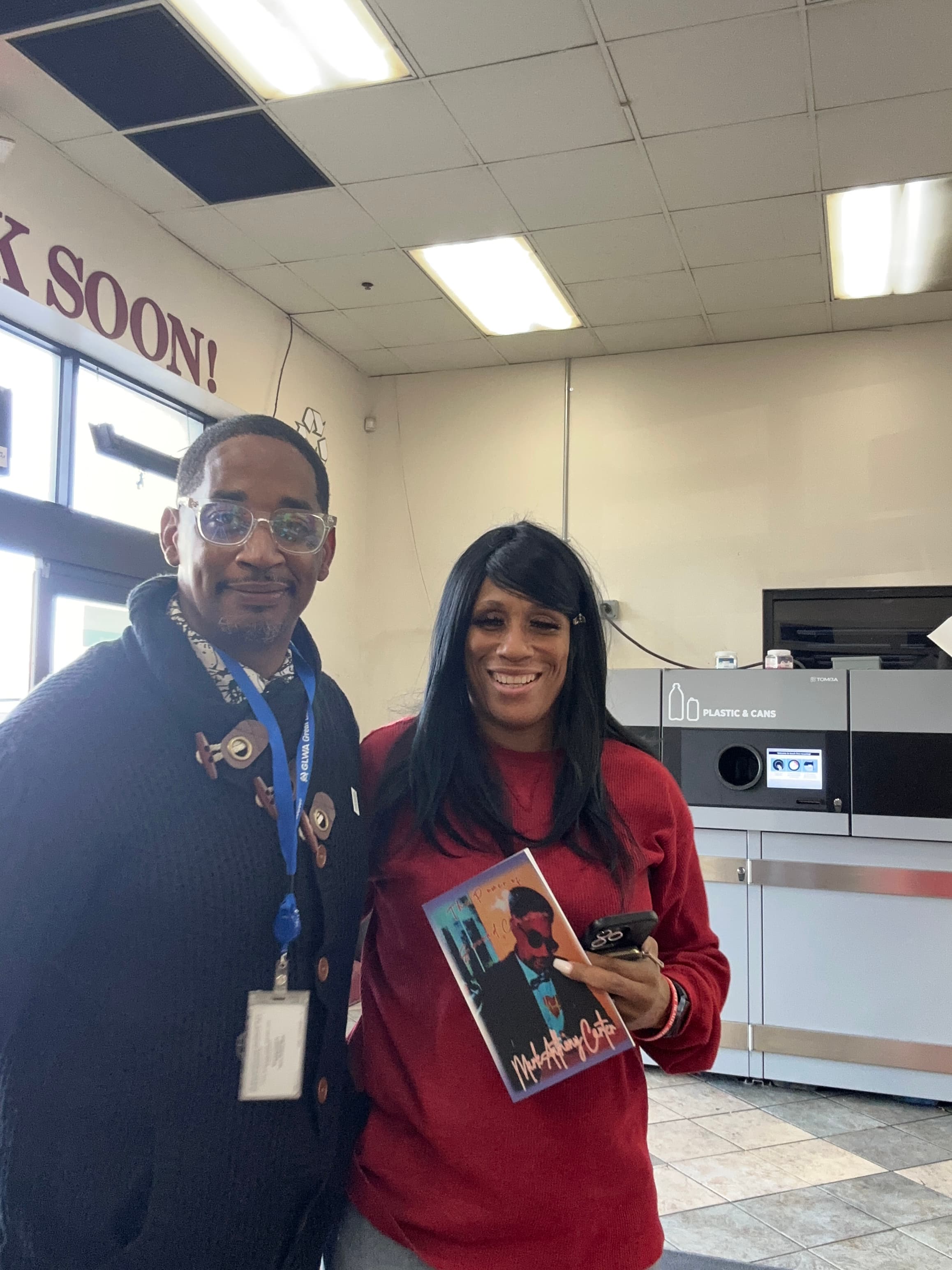 Mark with a reader and her copy of the book